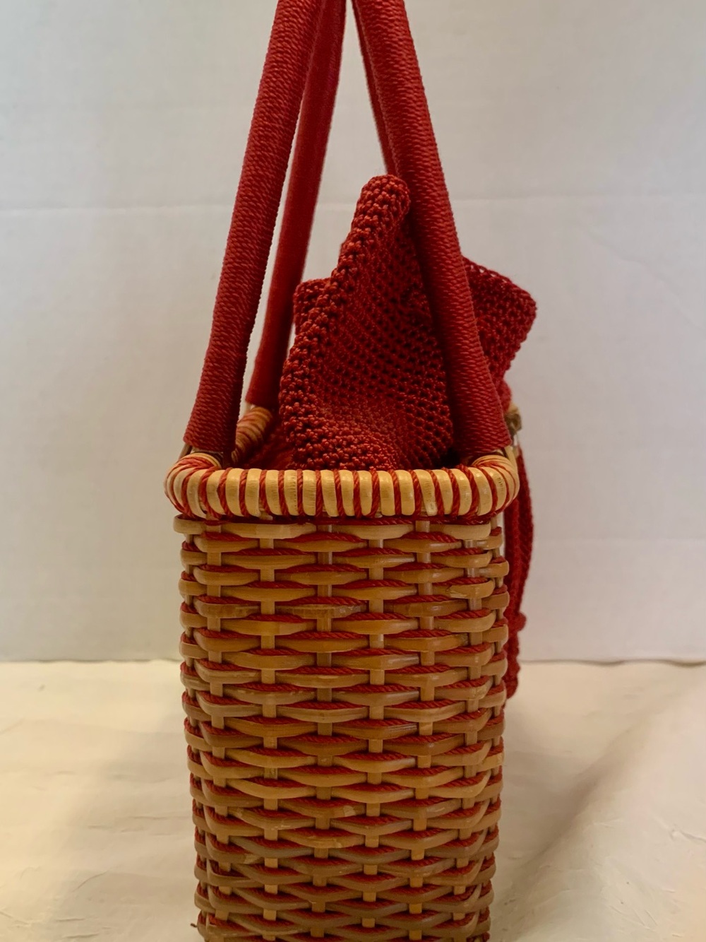 The Sak Red Woven Basket Tote with Knit Drawstring Liner - Picture 3 of 7